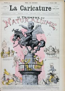 `` انتصار الطبيعة &39;&39; ، كاريكاتير إميل زولا (1840-1902) ، رسم توضيحي من `` La Caricature &39;&39; ، 7 فبراير 1880